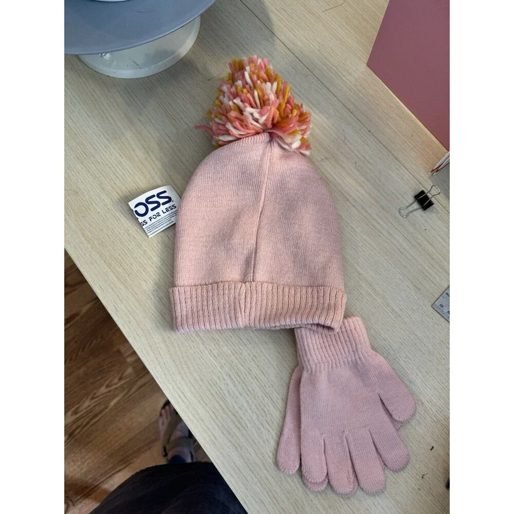 Toby & Me Girl LOVE Pink &Gold Beanie & Glove Set  Size 4-14 NWT